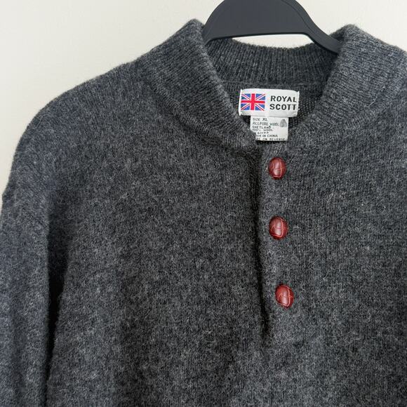 Vintage 100% Shetland wool chunky Henley Sweater pullover XL - Picture 8 of 14